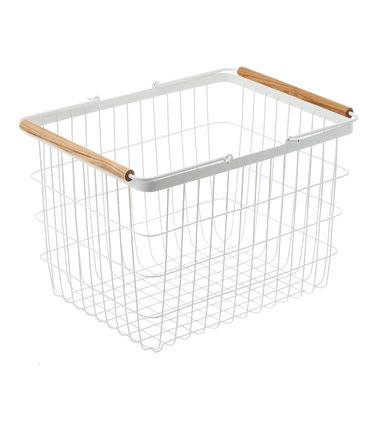 Wire Basket (11" H)  - Medium - Steel + Wood