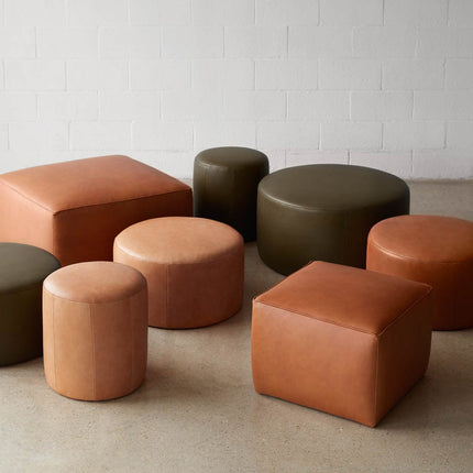 Torres Round Leather Ottoman - Small