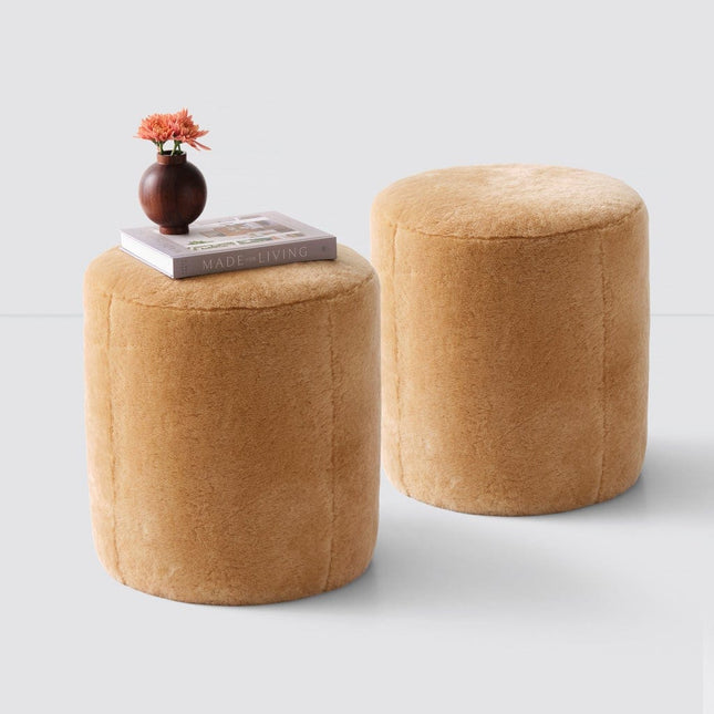 Torres Round Sheepskin Ottoman - Small