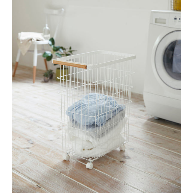 Rolling Wire Basket (24" H)  - Steel + Wood