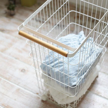 Rolling Wire Basket (24" H)  - Steel + Wood