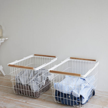 Wire Basket (11" H)  - Medium - Steel + Wood