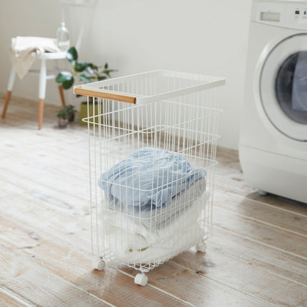 Rolling Wire Basket (24" H)  - Steel + Wood